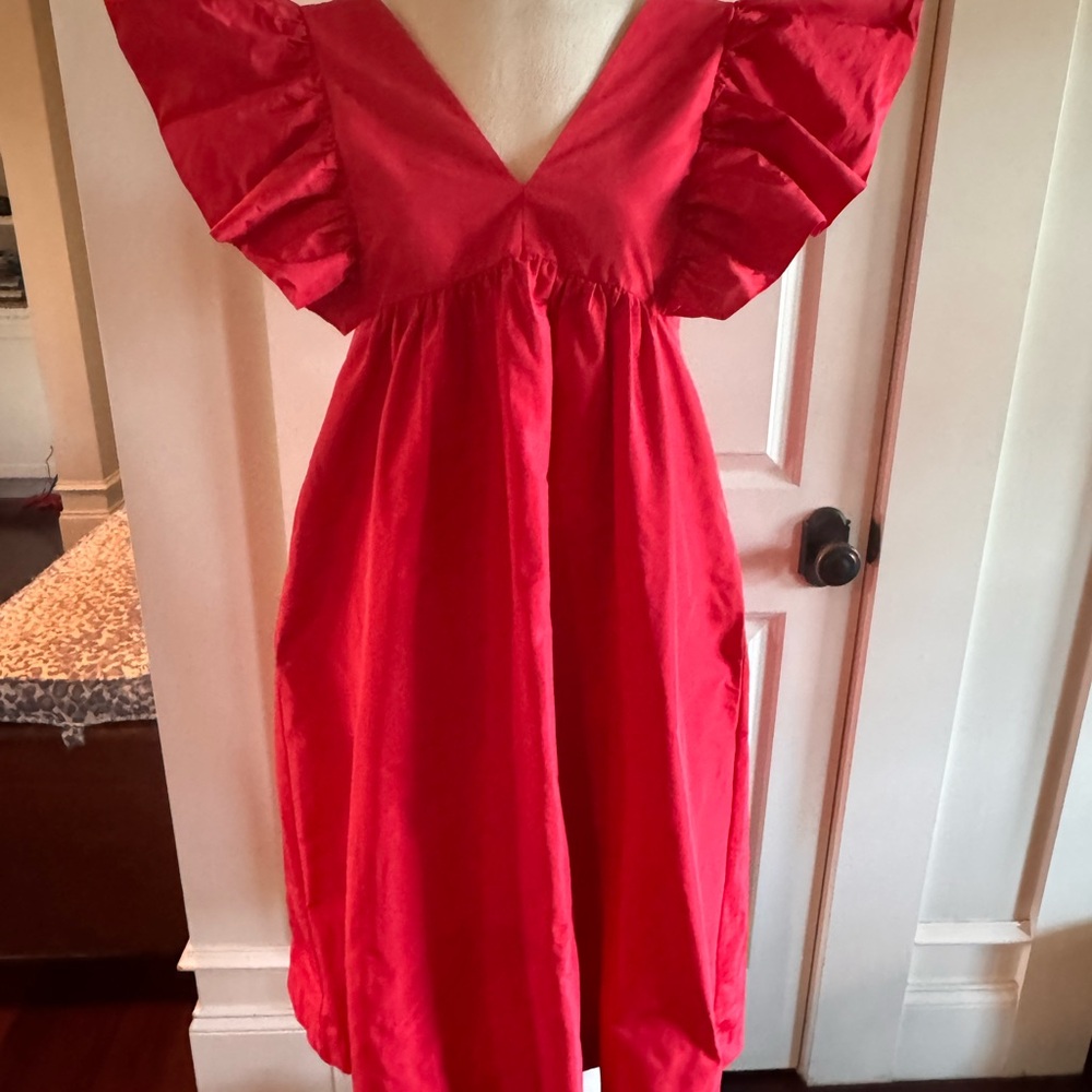 Maeve Vibrant Red Dress with Ruffled Sleeves